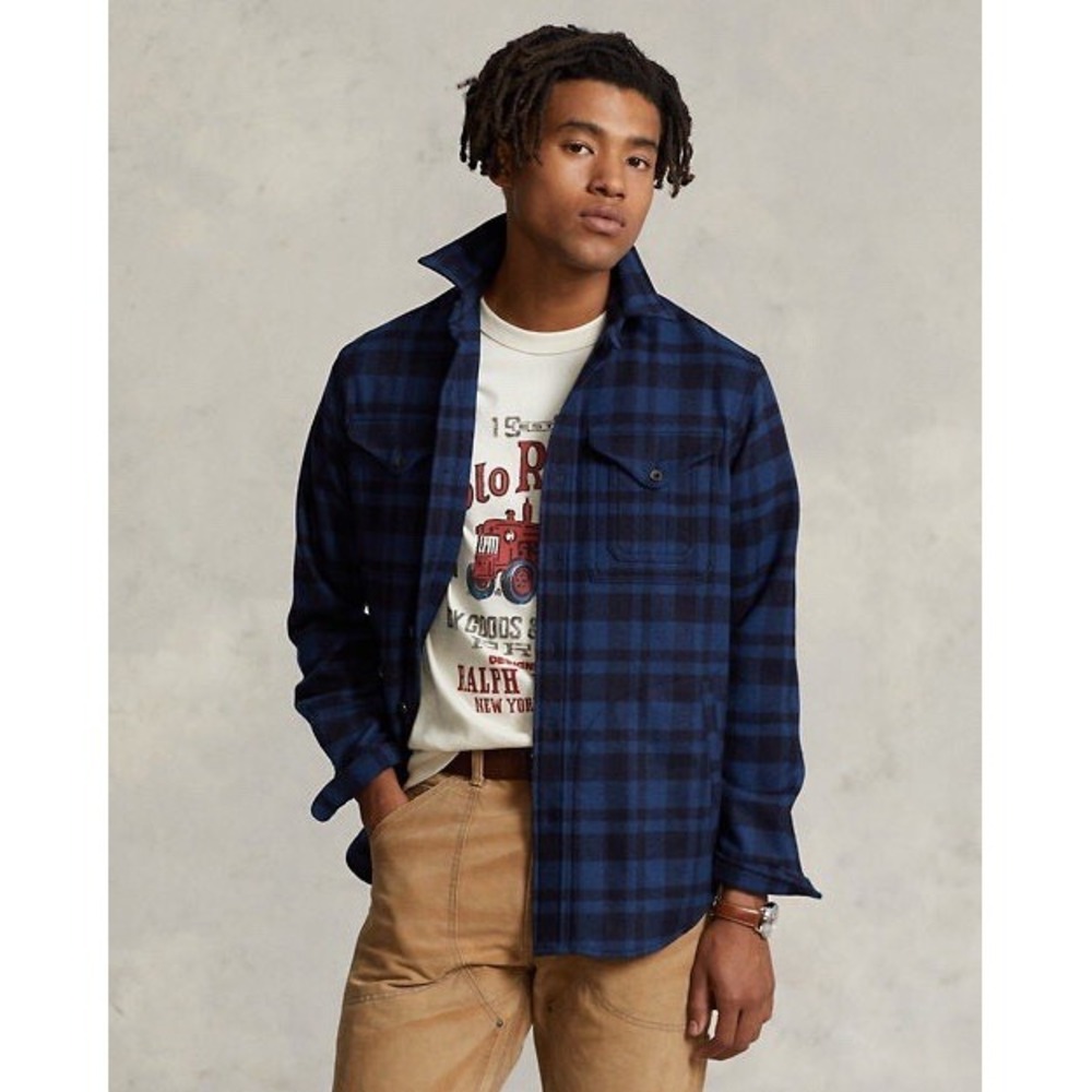 Polo Ralph Lauren Wool Blend Plaid Checkered‎ Ranch Barn Jacket Overshirt Sz XXL